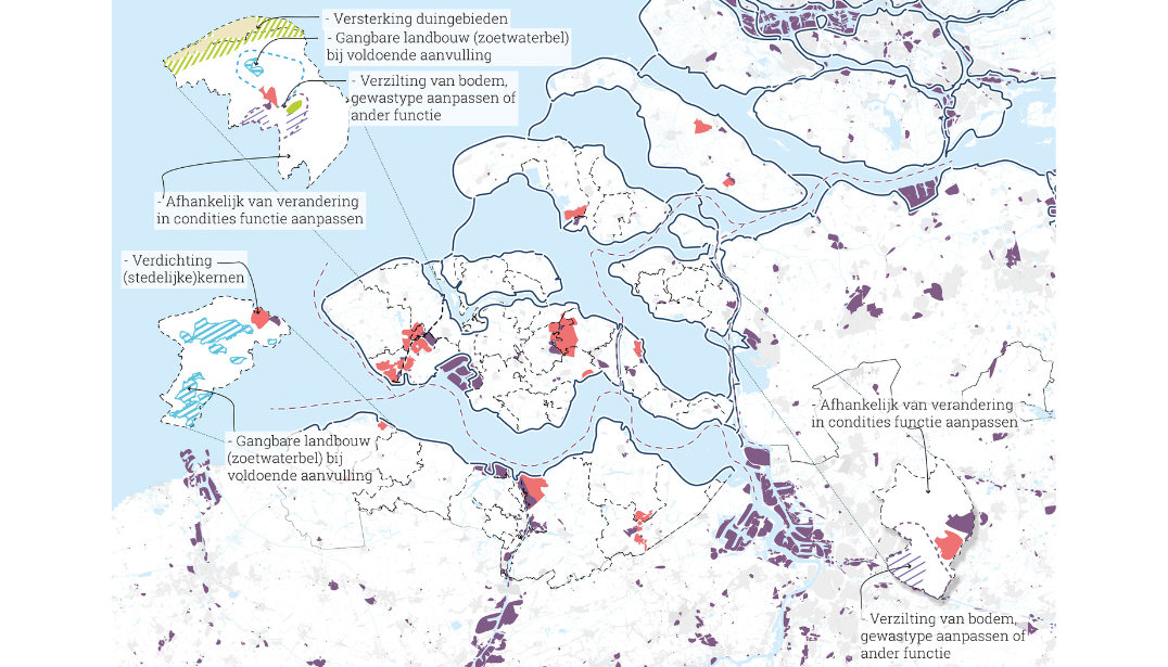 kaart van Zuidwestelijke Delta met de opbrengst vanuit aanpassen aan veranderende contities voor gebruiksfuncties
